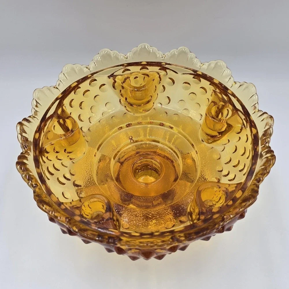 VTG Fenton Amber Hobnail Footed Glass Candle Holder Bowl Pat 3547569 MCM